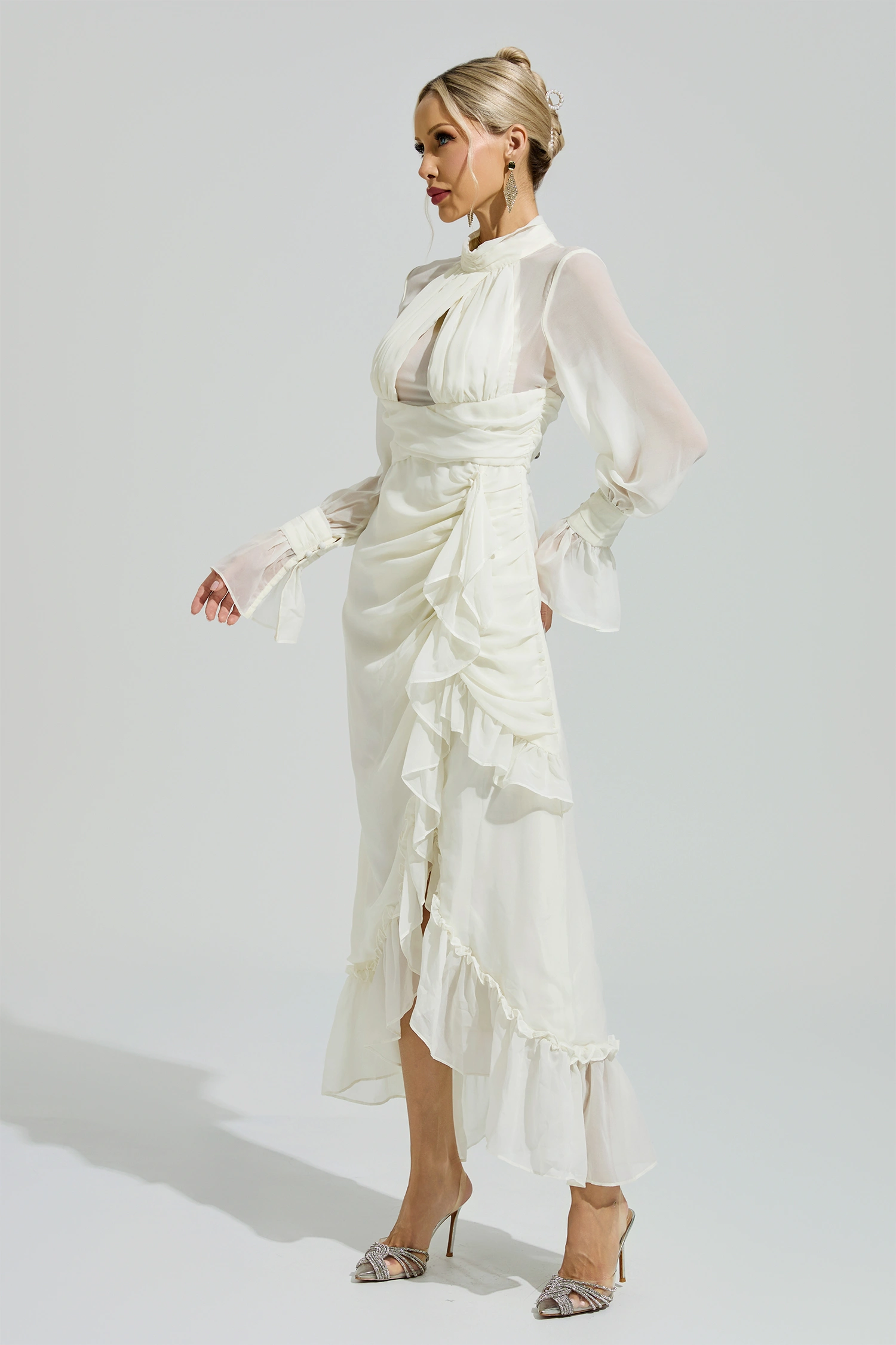 Cixous Apricot Ruffle Slit Maxi Dress