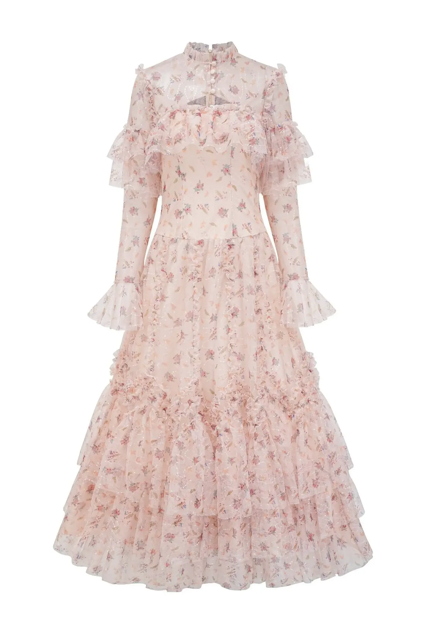 Broad Pink Mesh Floral Dress