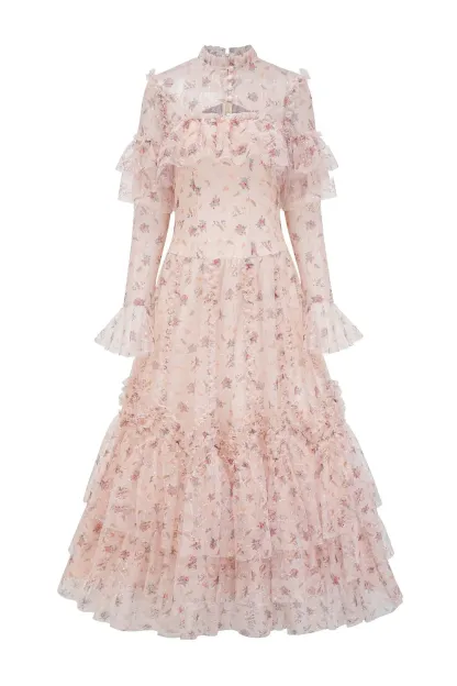 Broad Pink Mesh Floral Dress