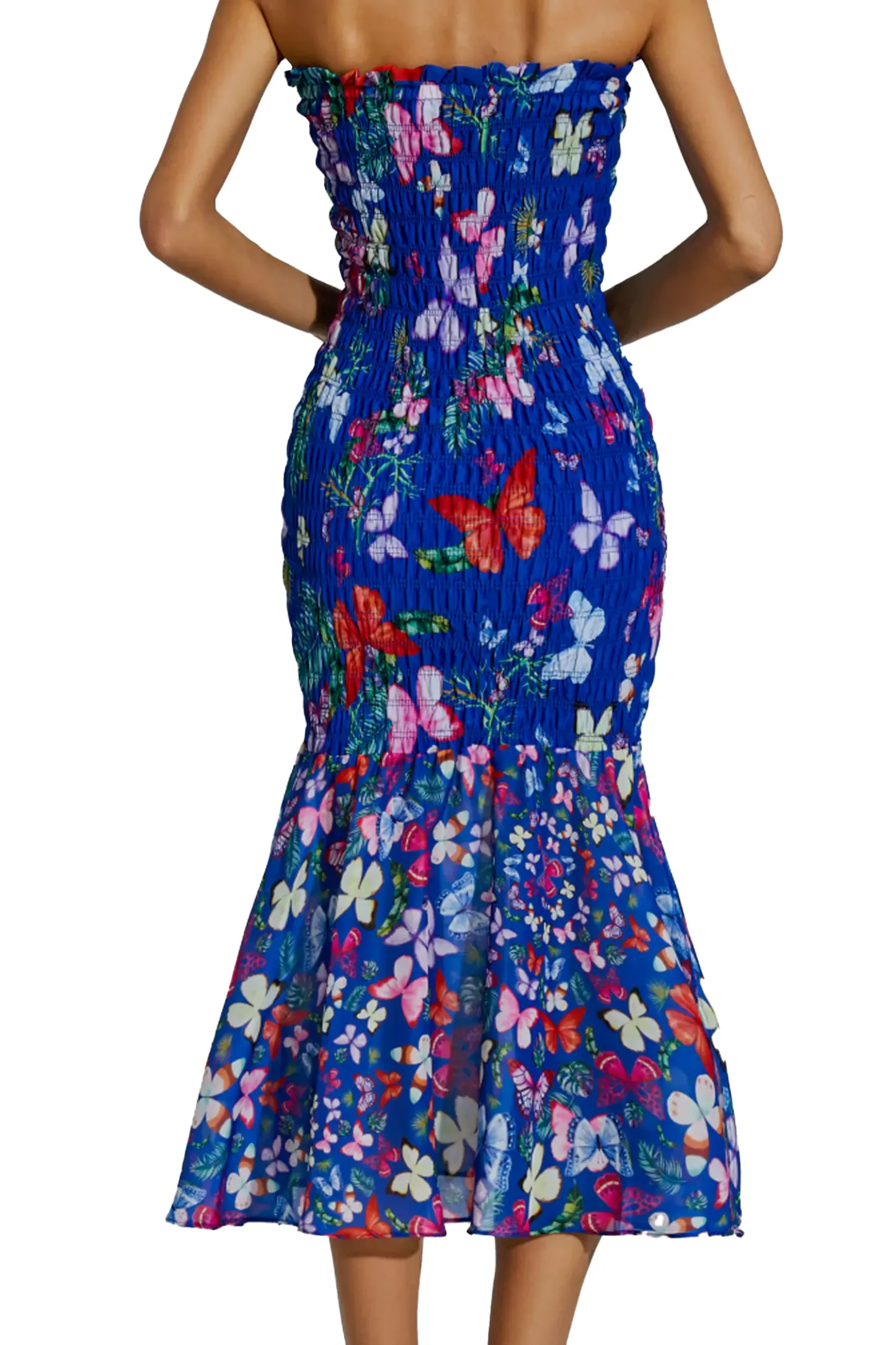 Meg Blue Butterfly Printed Halter Dress