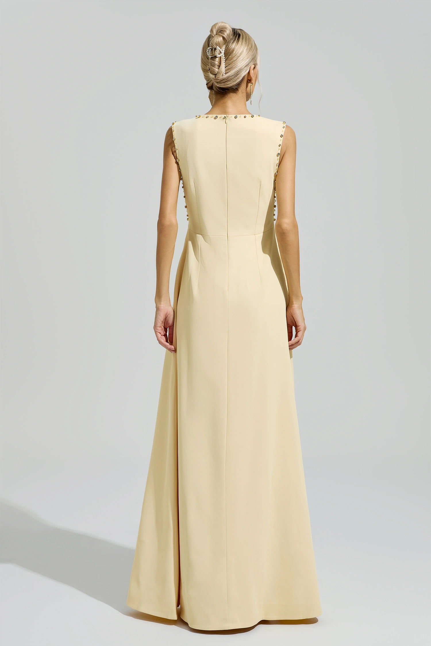 Freud Yellow Sleeveless Rhinestone Maxi Dress