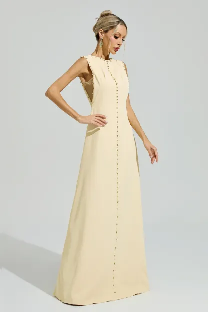 Freud Yellow Sleeveless Rhinestone Maxi Dress