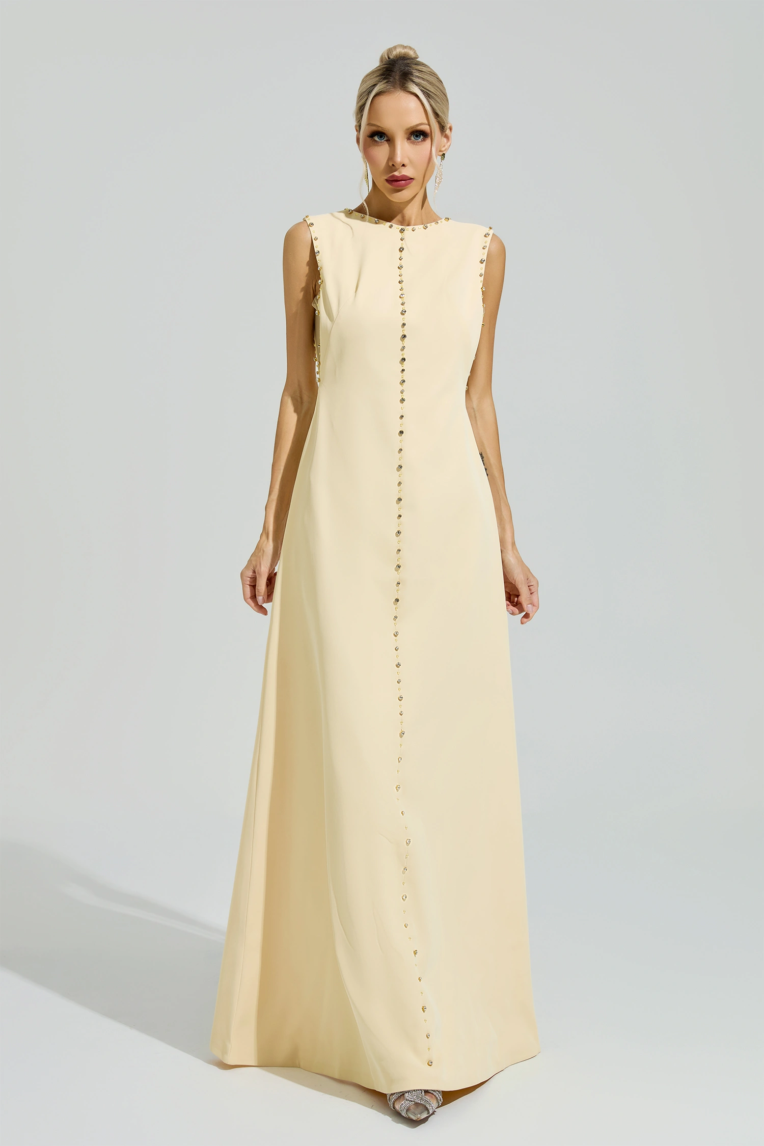Freud Yellow Sleeveless Rhinestone Maxi Dress