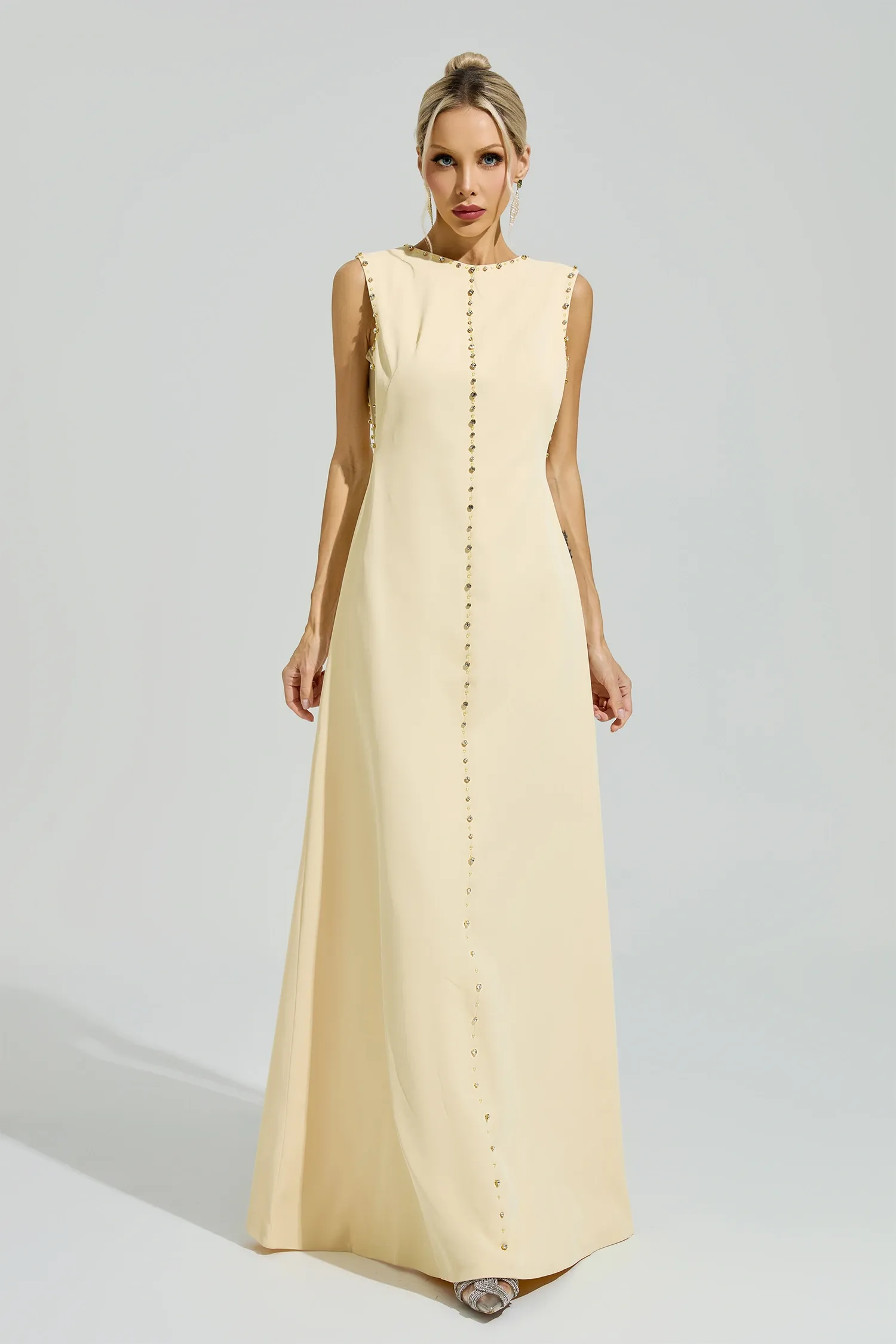 Freud Yellow Sleeveless Rhinestone Maxi Dress