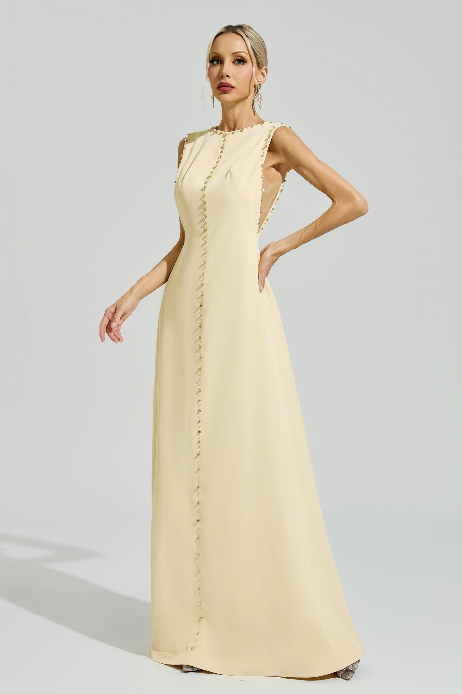 Freud Yellow Sleeveless Rhinestone Maxi Dress