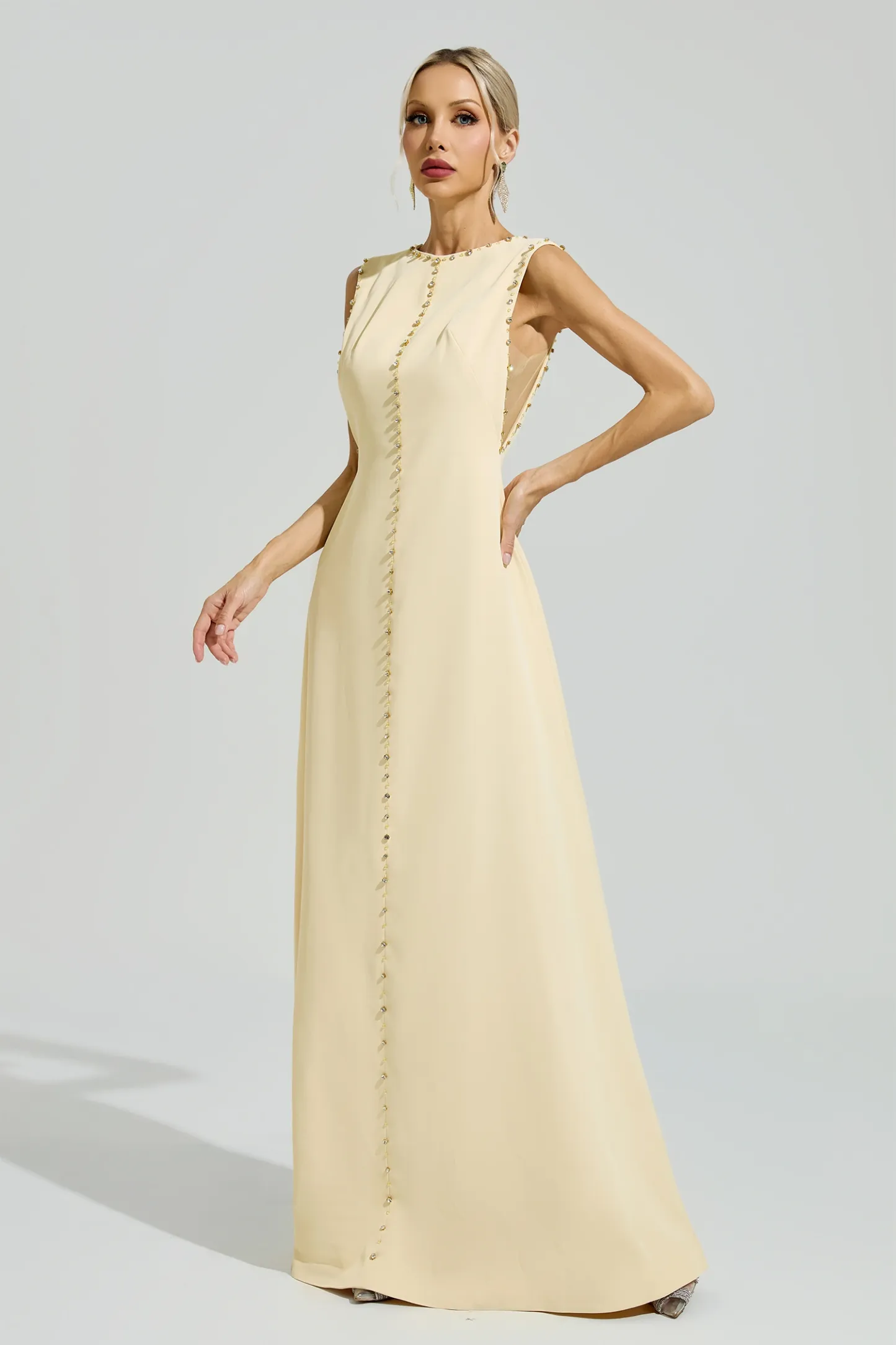 Freud Yellow Sleeveless Rhinestone Maxi Dress