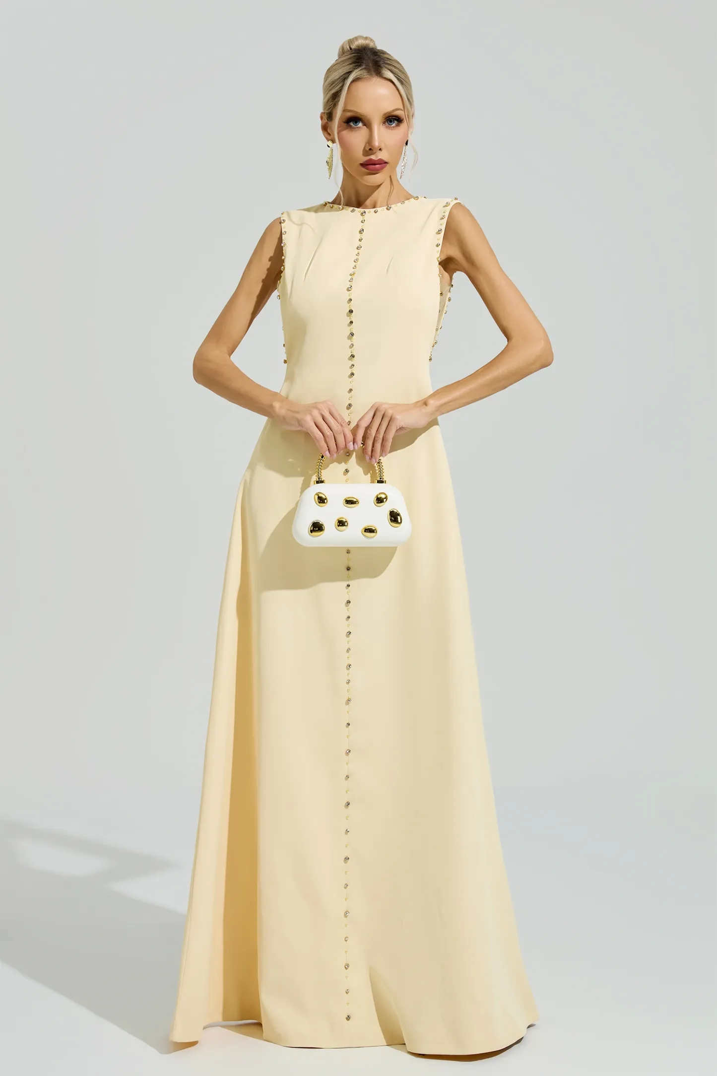 Freud Yellow Sleeveless Rhinestone Maxi Dress