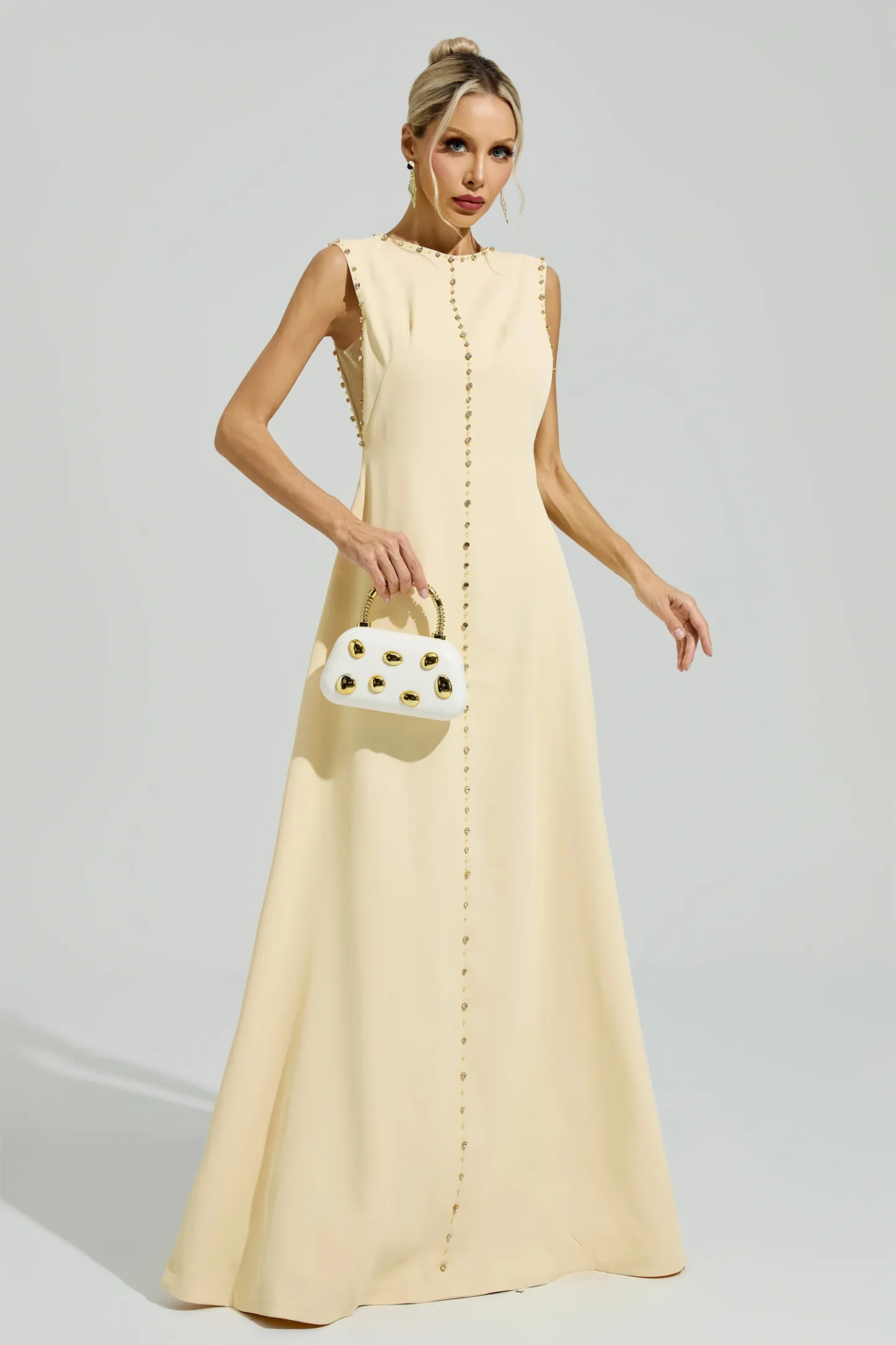 Freud Yellow Sleeveless Rhinestone Maxi Dress