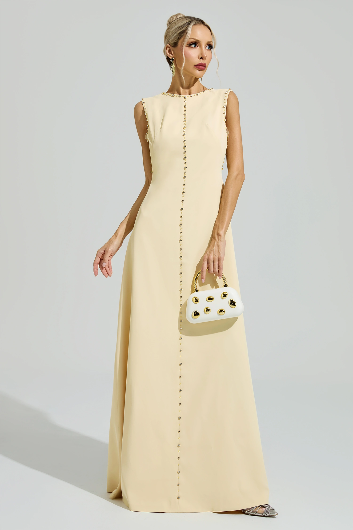 Freud Yellow Sleeveless Rhinestone Maxi Dress