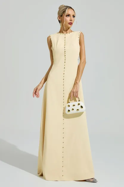 Freud Yellow Sleeveless Rhinestone Maxi Dress