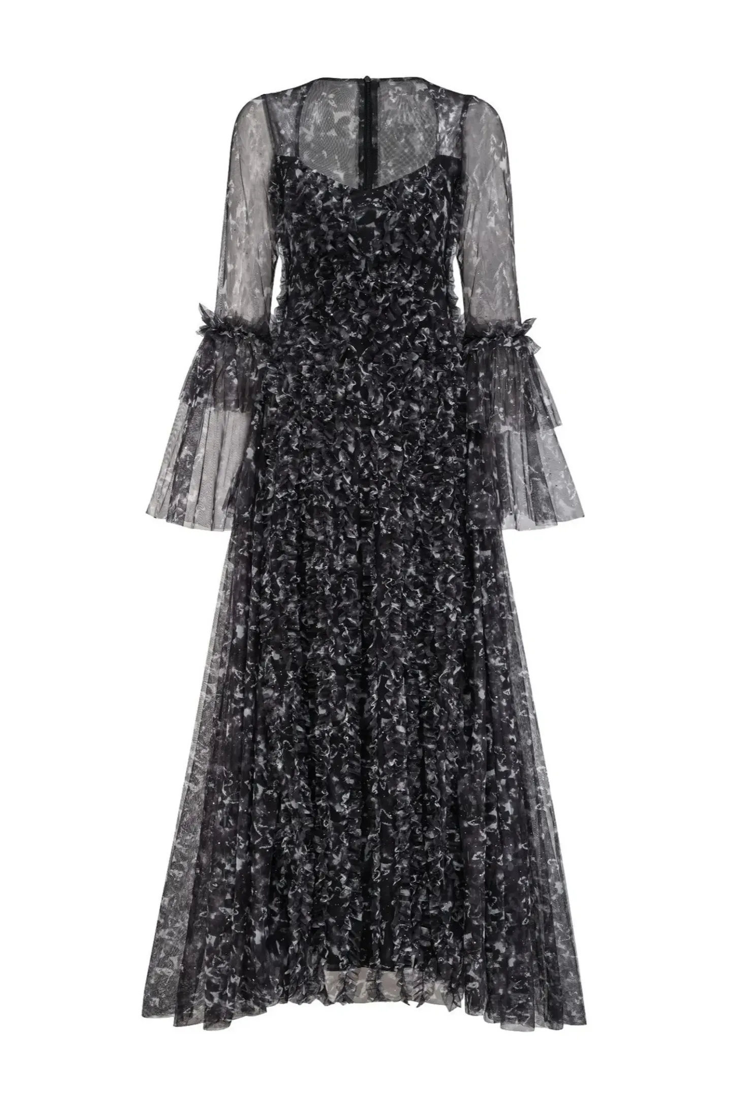 Orville Black Mesh Floral Maxi Dress