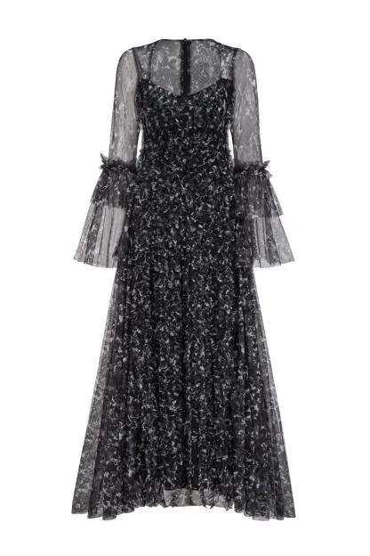 Orville Black Mesh Floral Maxi Dress