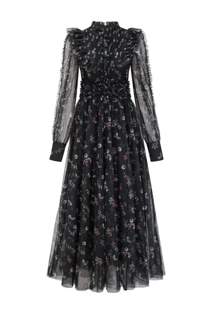 Bell Black Floral Long Sleeve Dress