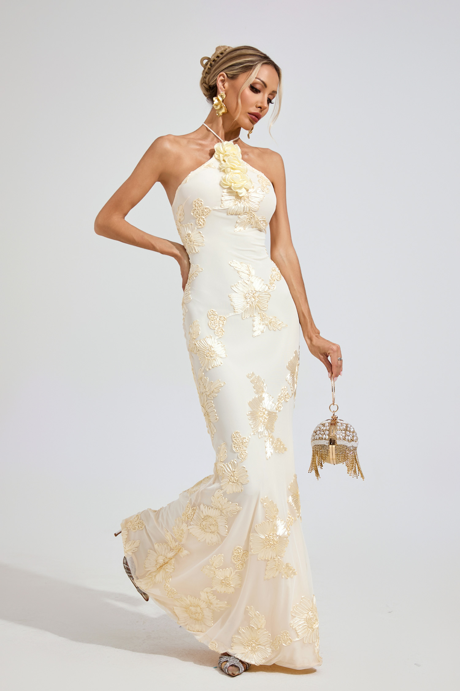 Larson Raw White STRAPLESS Maxi Dress