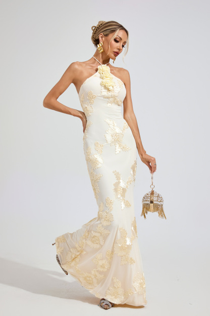 Larson Raw White STRAPLESS Maxi Dress