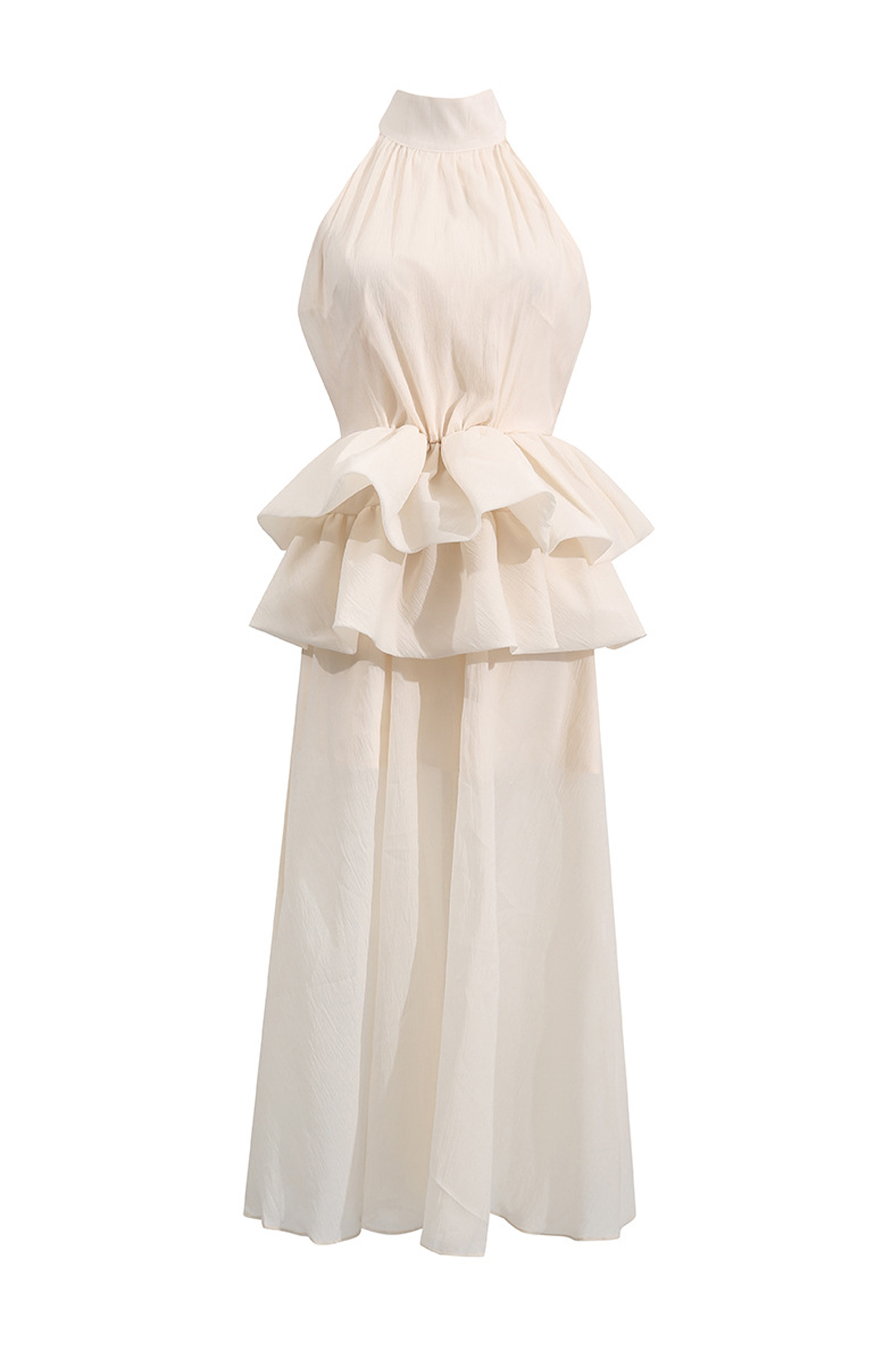 Sibyl Apricot Halter Maxi Ruffle Dress