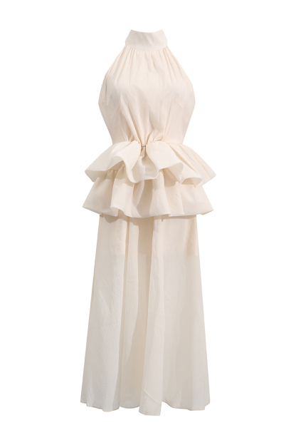 Sibyl Apricot Halter Maxi Ruffle Dress