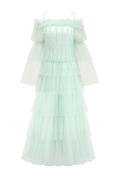 Joule Green Mesh Tiered Dress