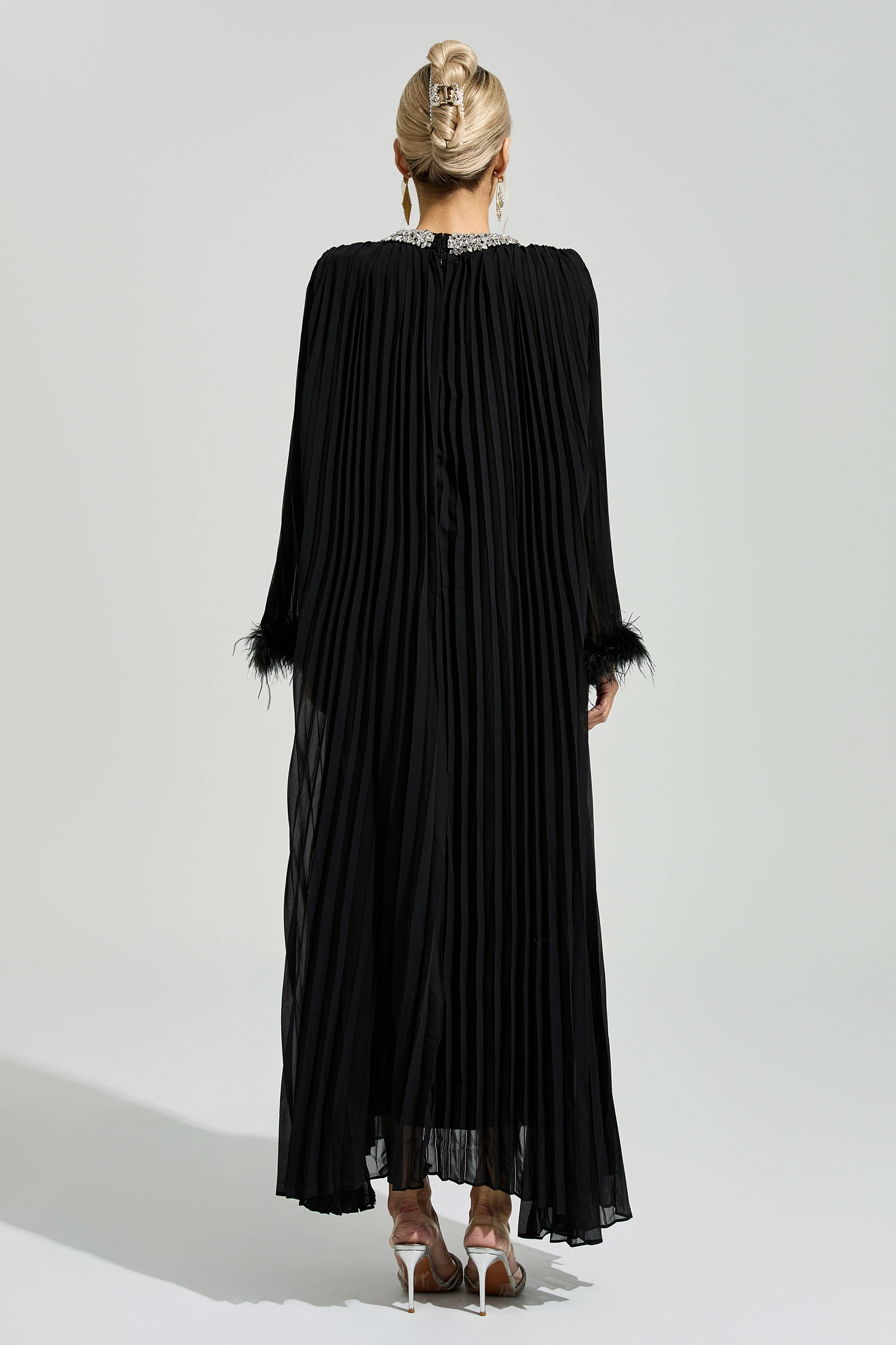 Night Black Feather Maxi Dress