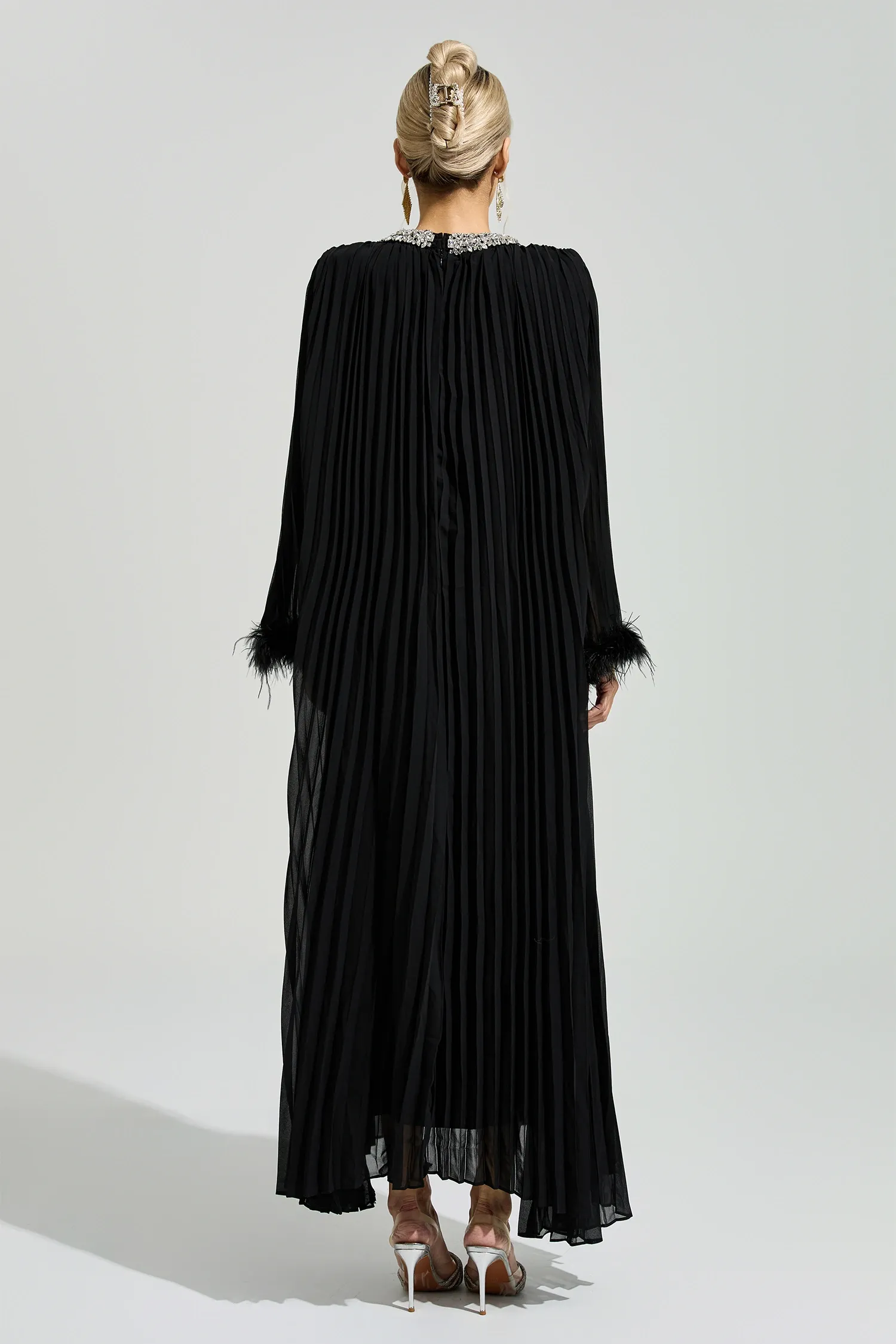 Night Black Feather Maxi Dress