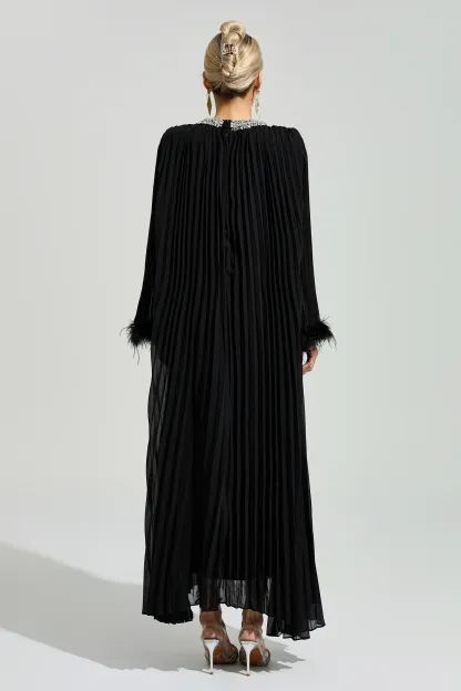 Night Black Feather Maxi Dress