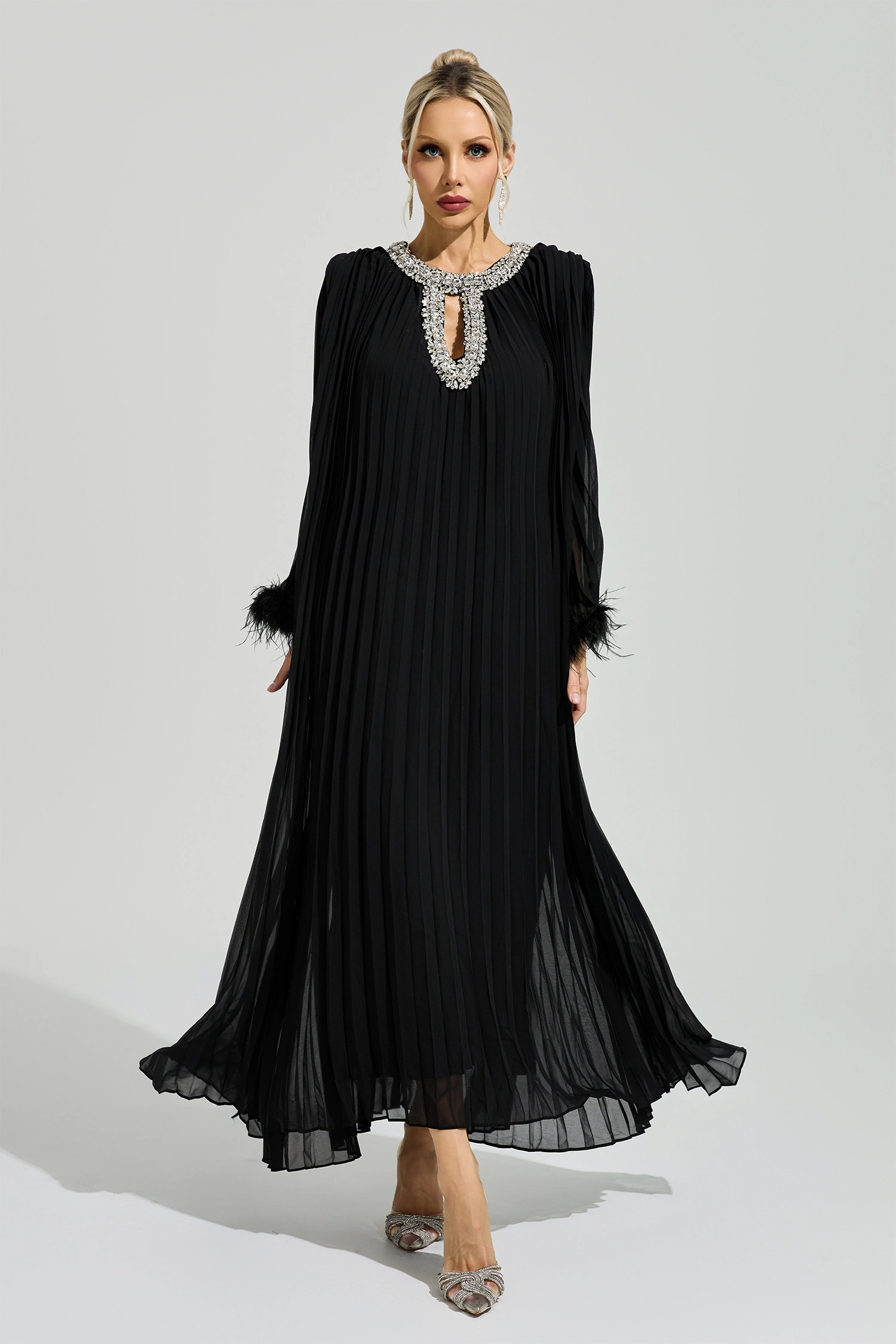 Night Black Feather Maxi Dress