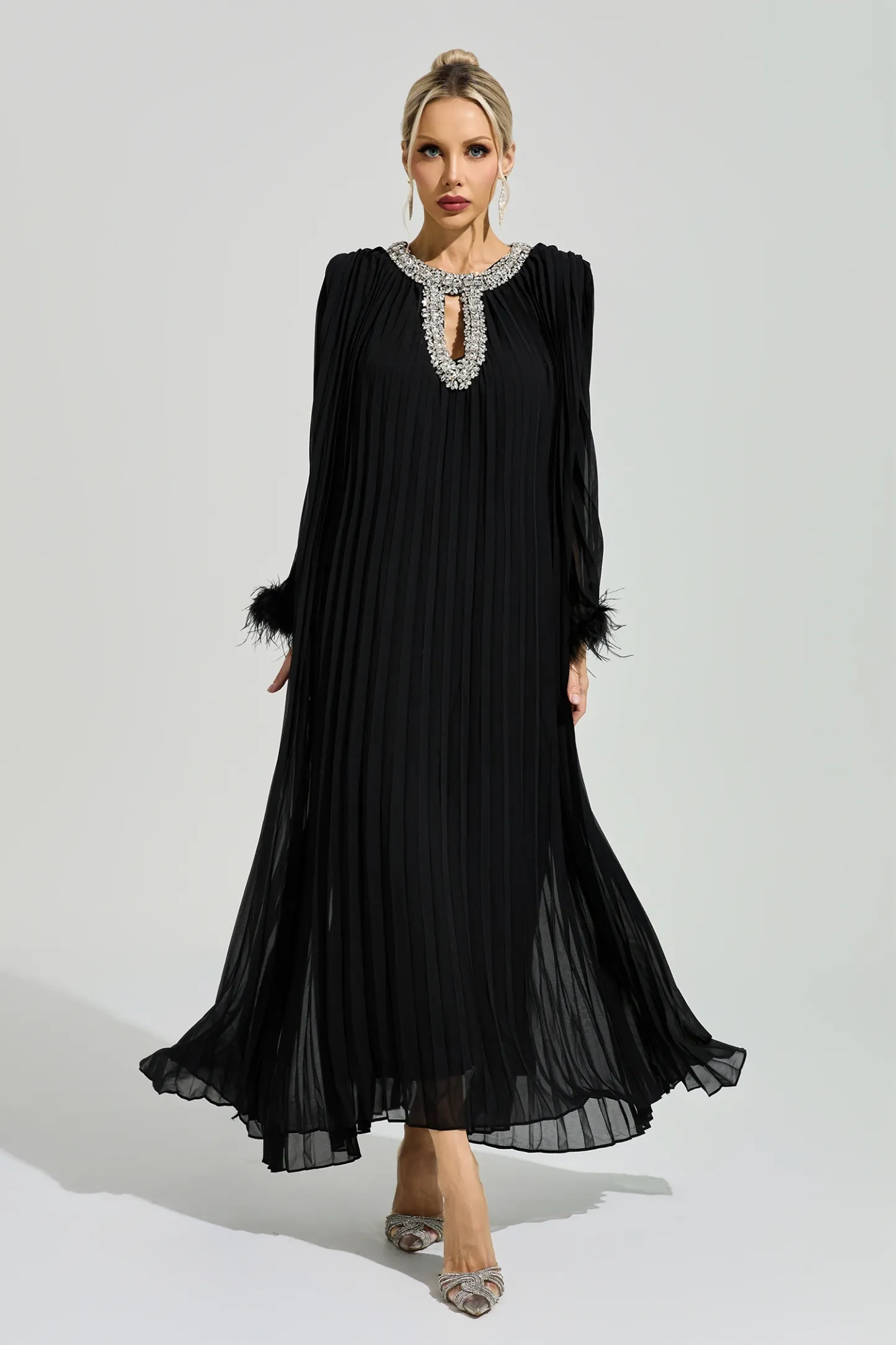 Night Black Feather Maxi Dress