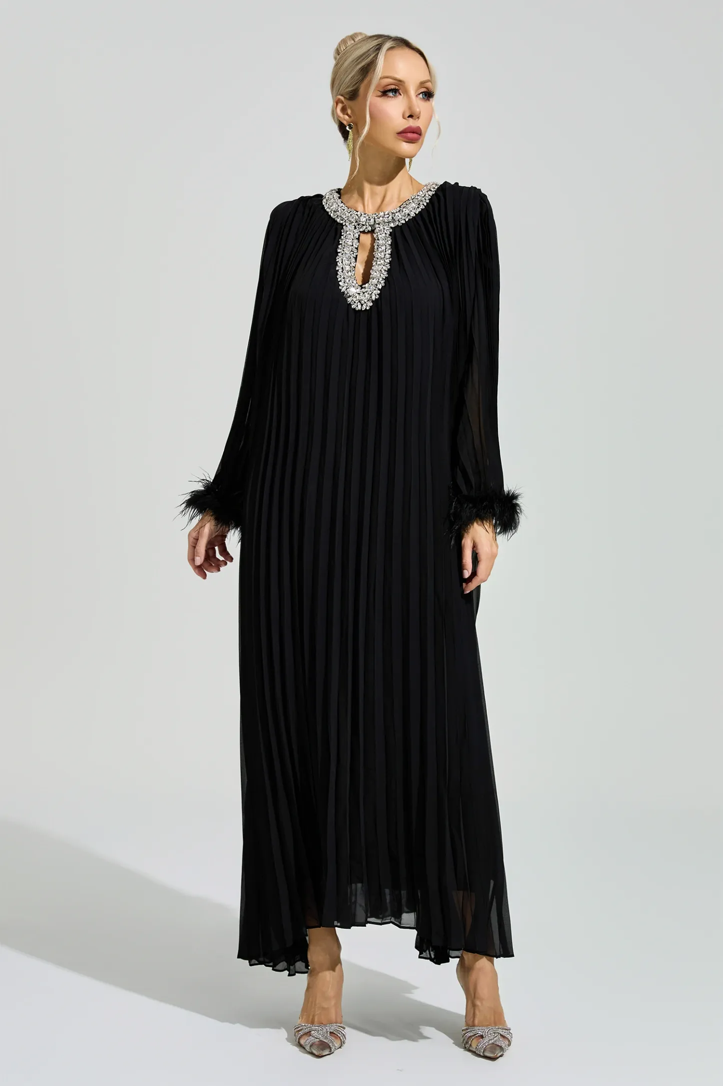 Night Black Feather Maxi Dress