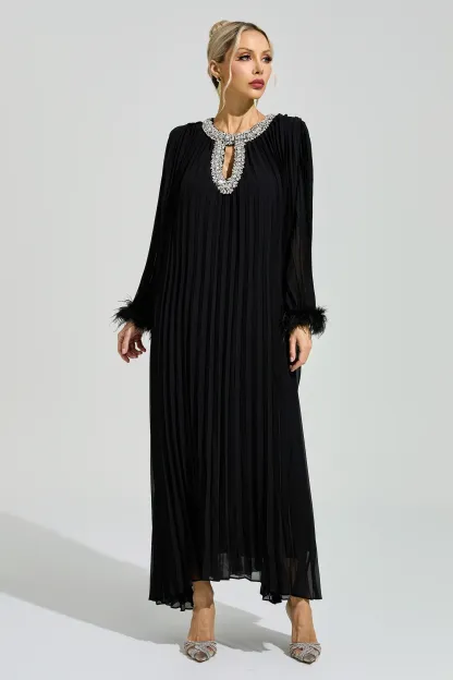 Night Black Feather Maxi Dress