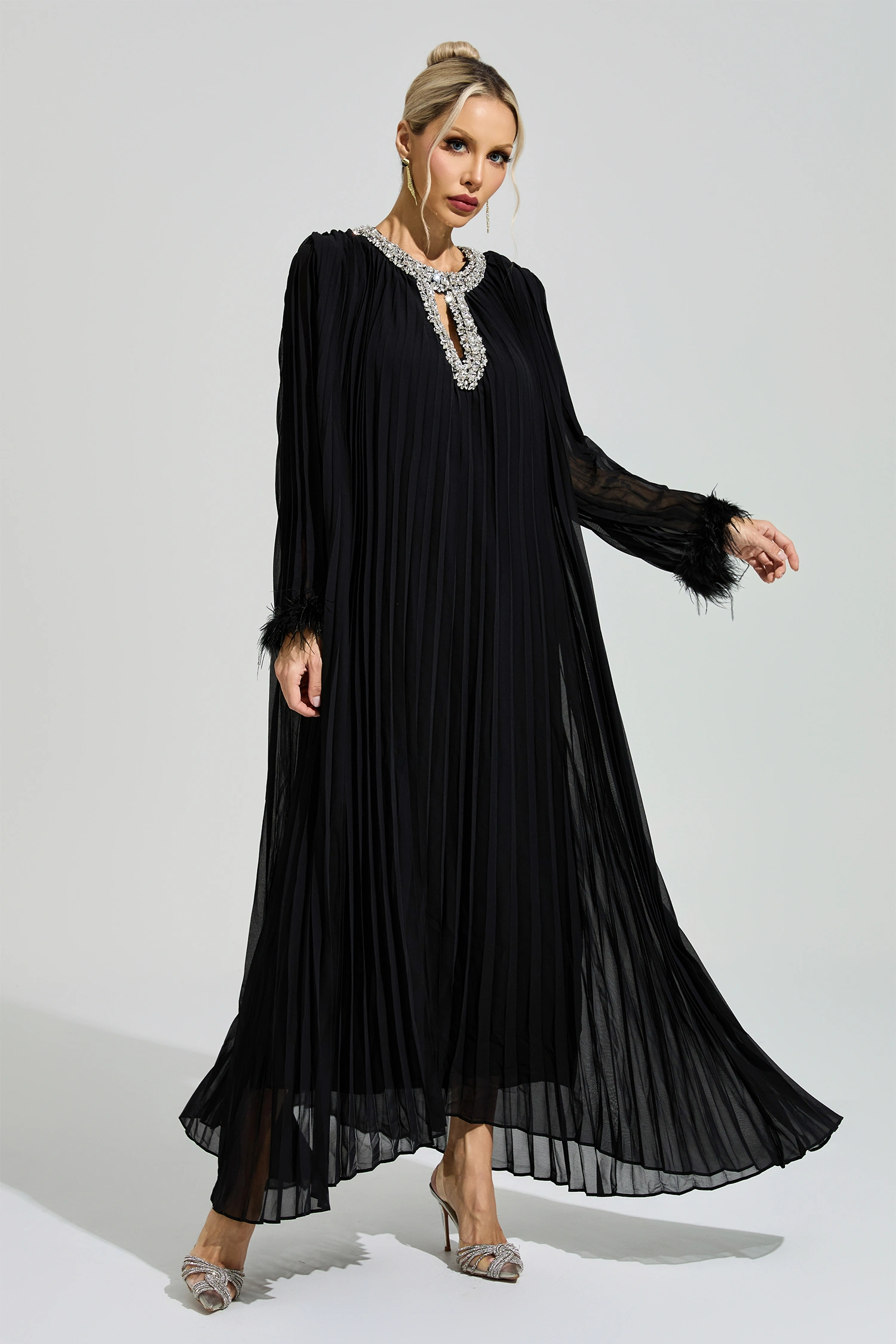 Night Black Feather Maxi Dress