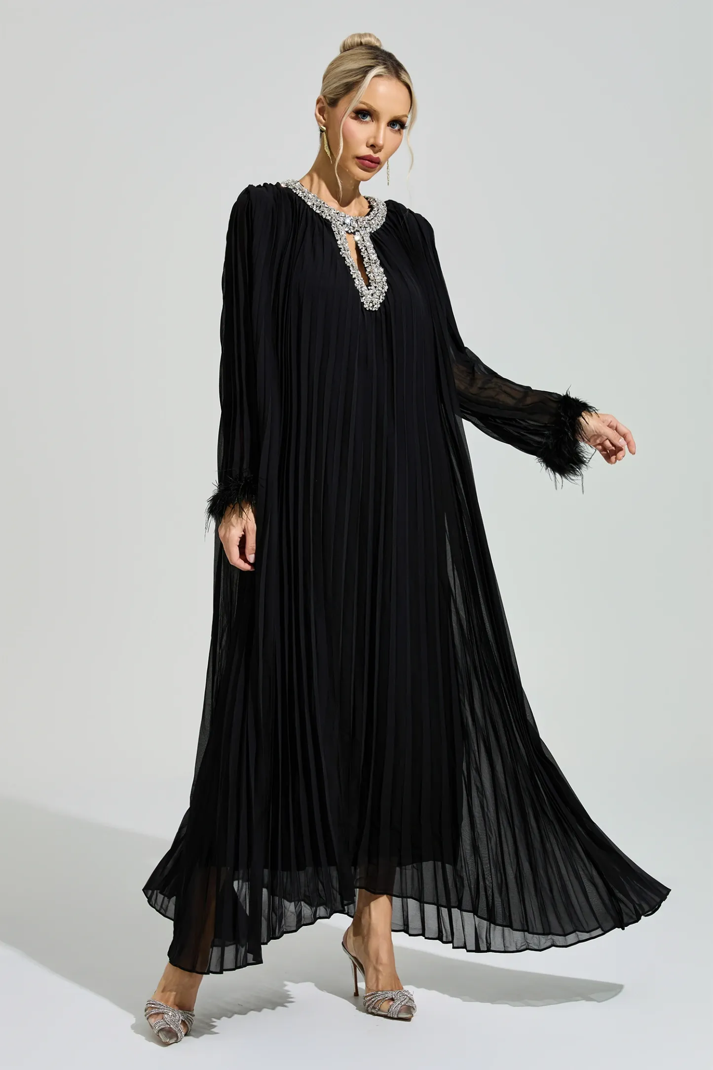 Night Black Feather Maxi Dress