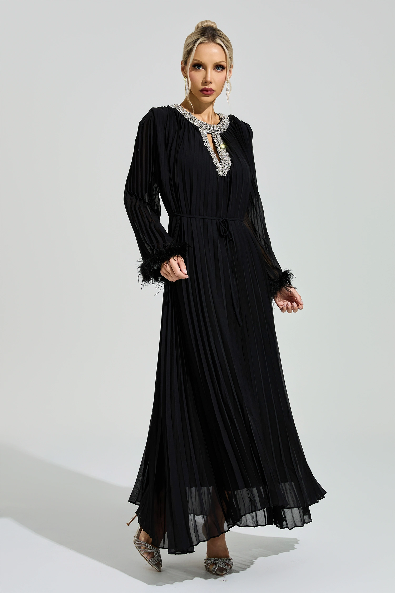 Night Black Feather Maxi Dress