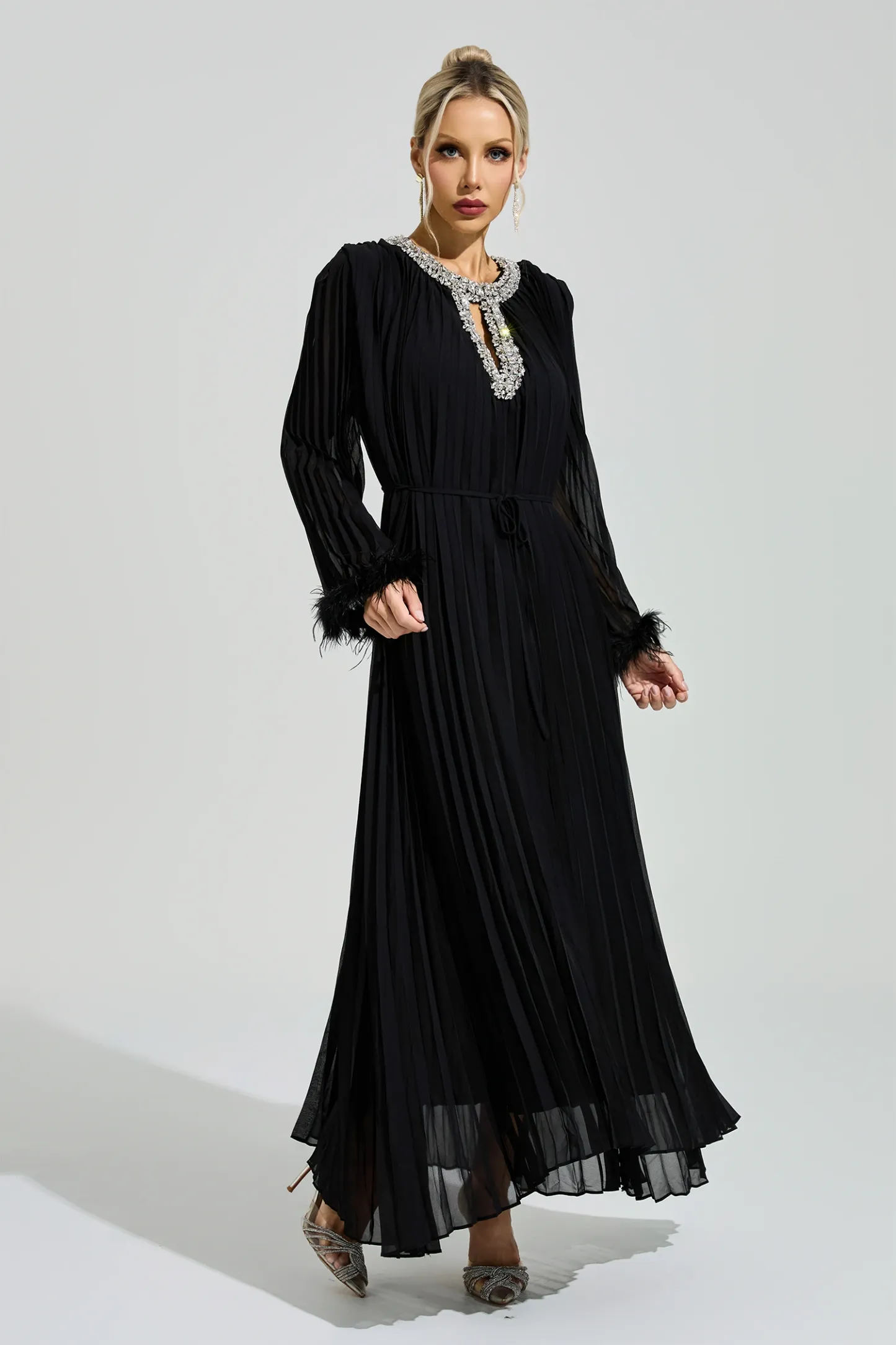 Night Black Feather Maxi Dress