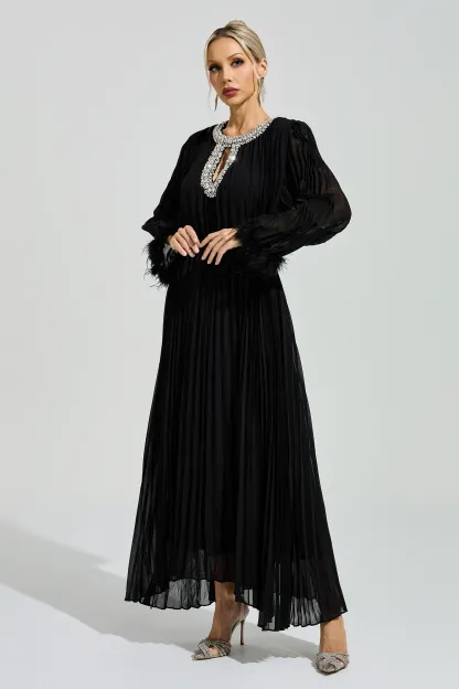 Night Black Feather Maxi Dress