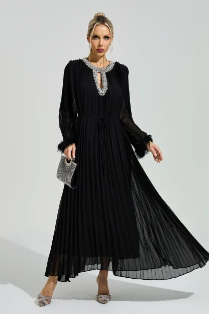 Night Black Feather Maxi Dress