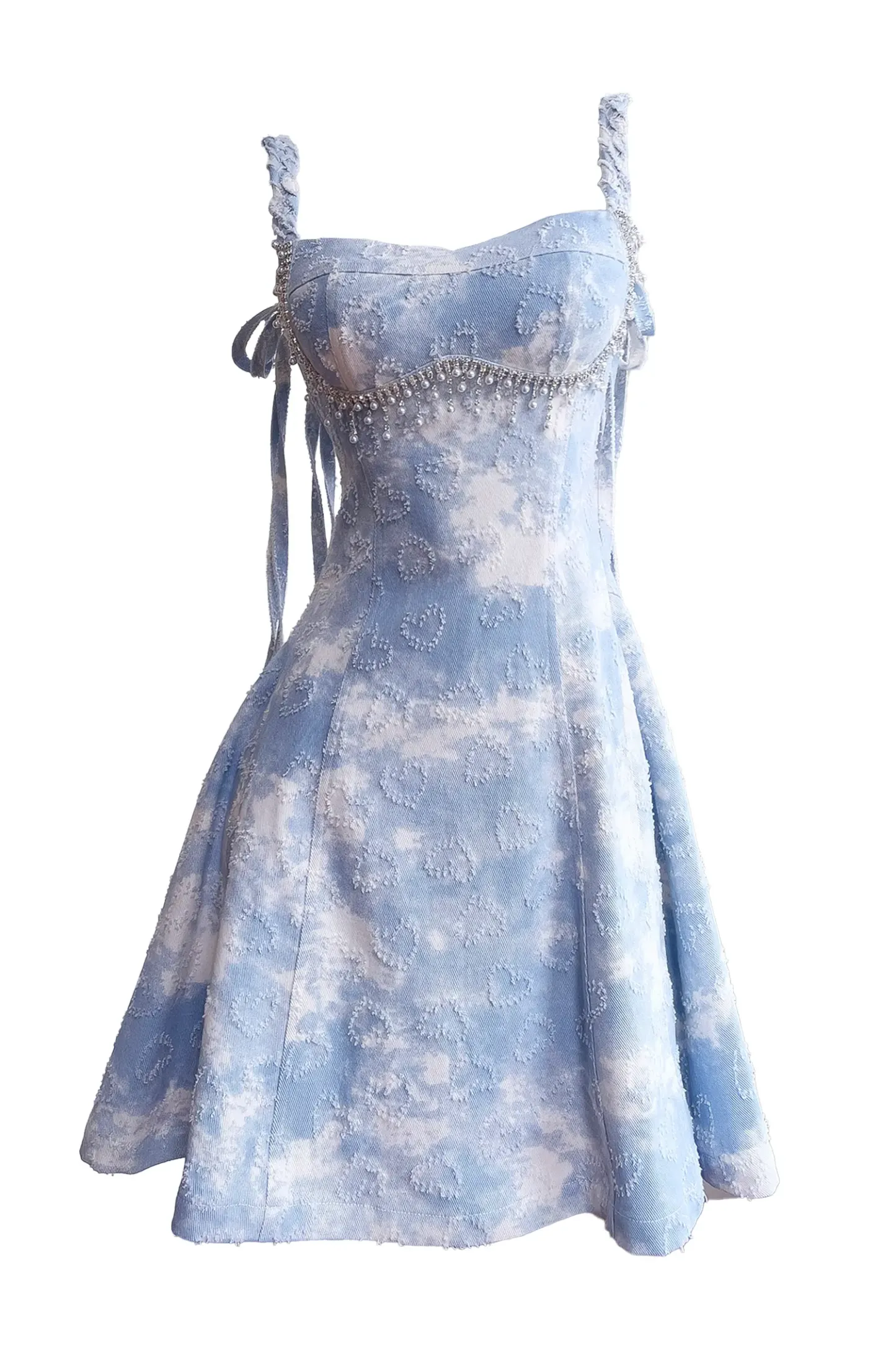 Alvin Blue Pearls Mini Slip Dress