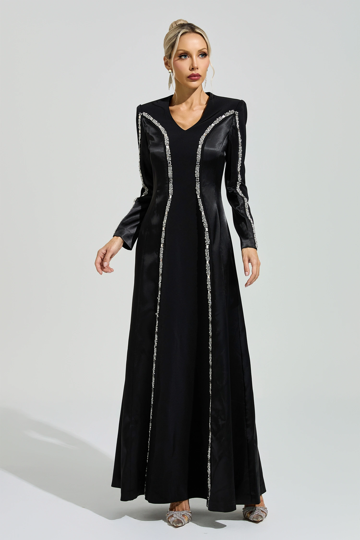 Sabin Black V-Neck Evening Dress