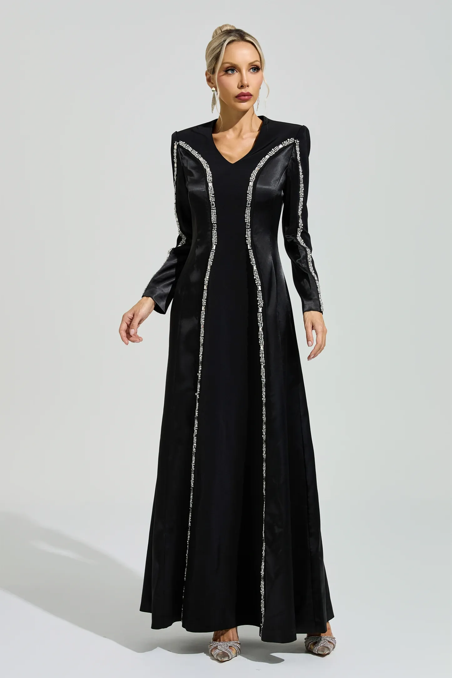 Sabin Black V-Neck Evening Dress