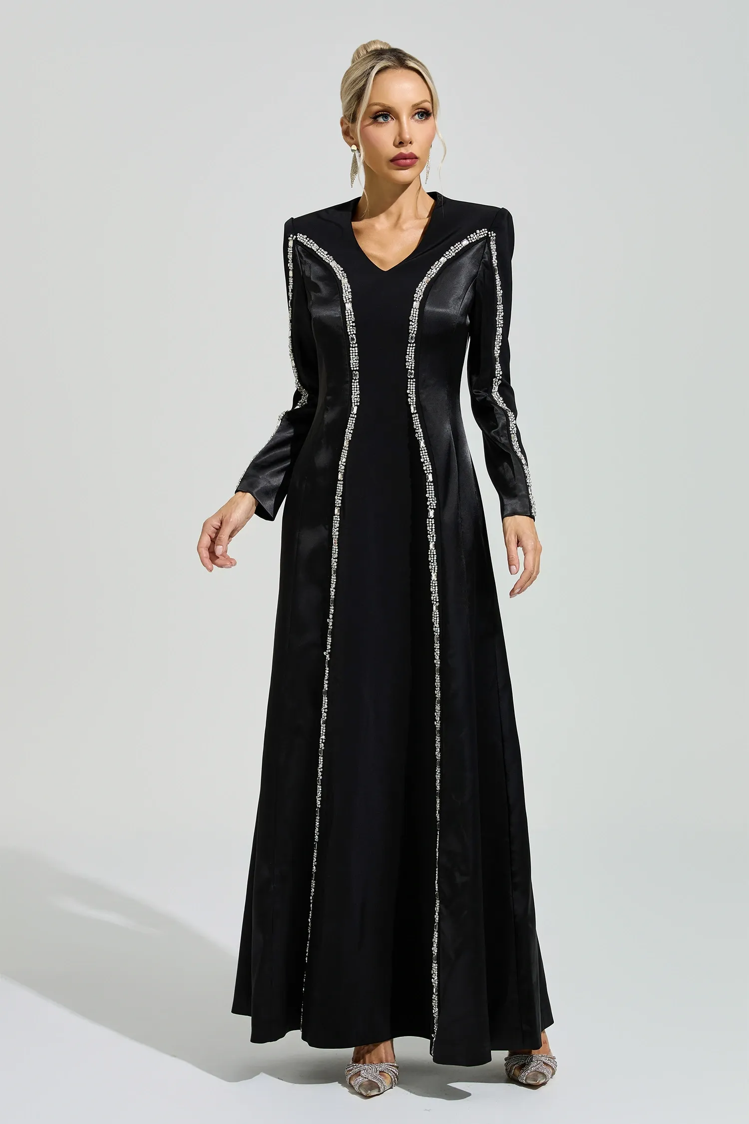 Sabin Black V-Neck Evening Dress