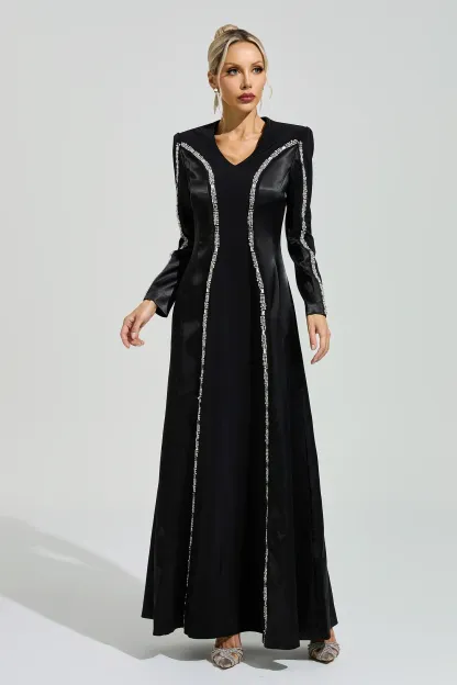 Sabin Black V-Neck Evening Dress