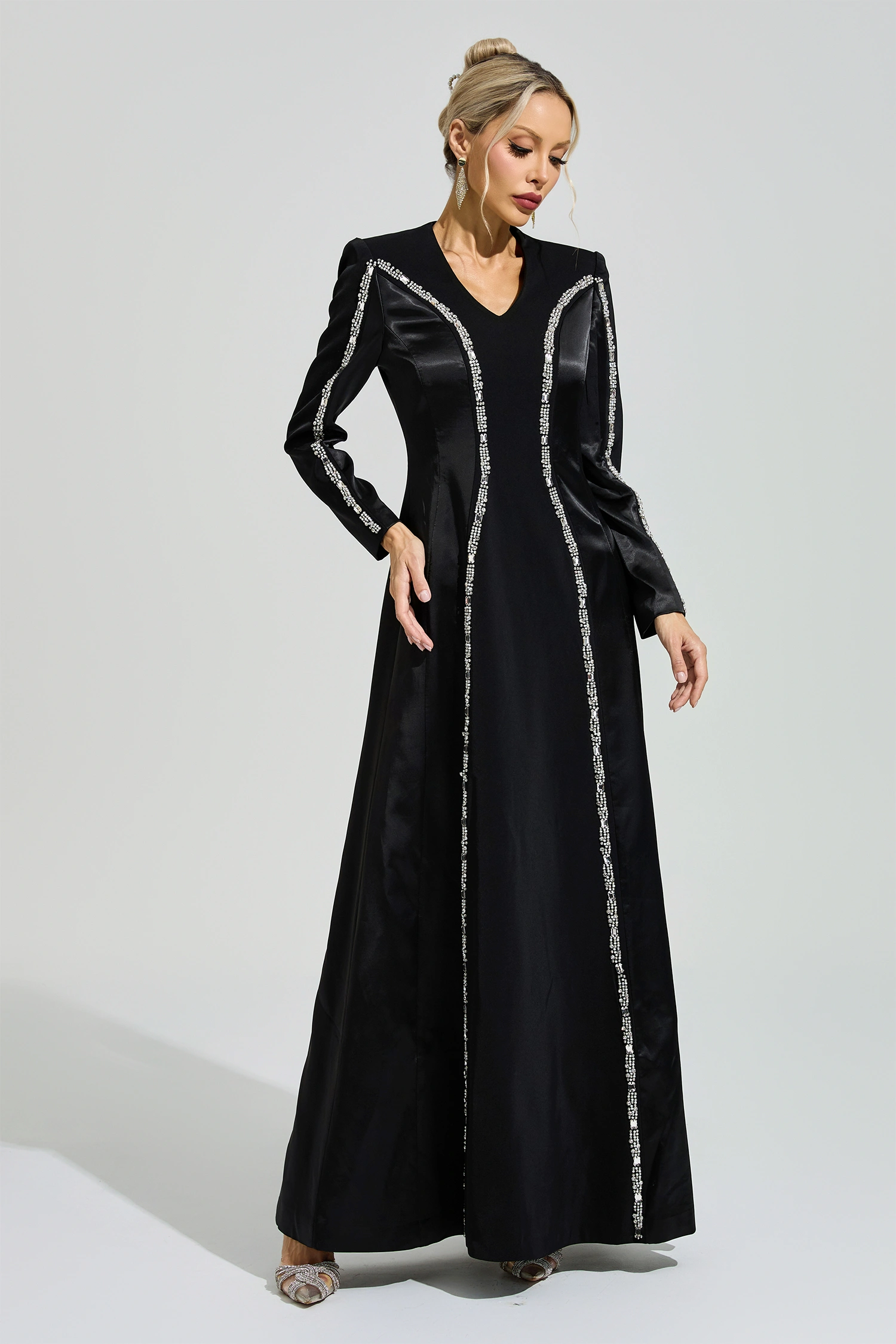 Sabin Black V-Neck Evening Dress