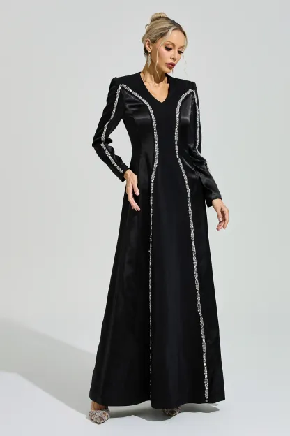 Sabin Black V-Neck Evening Dress