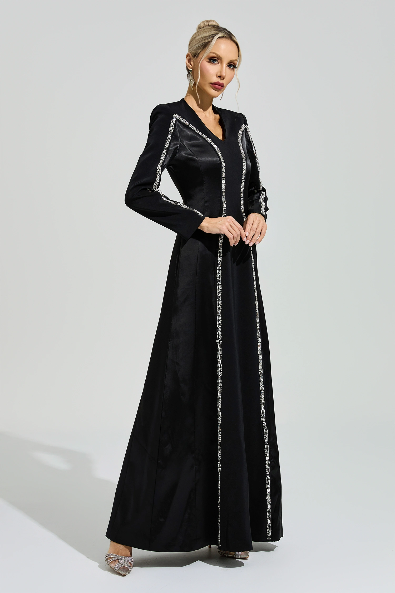 Sabin Black V-Neck Evening Dress