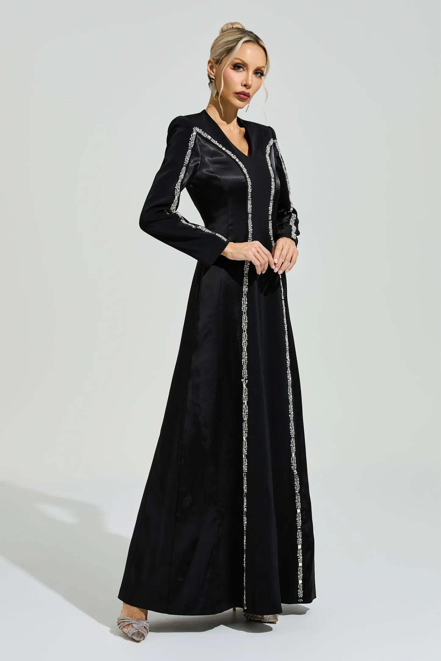 Sabin Black V-Neck Evening Dress