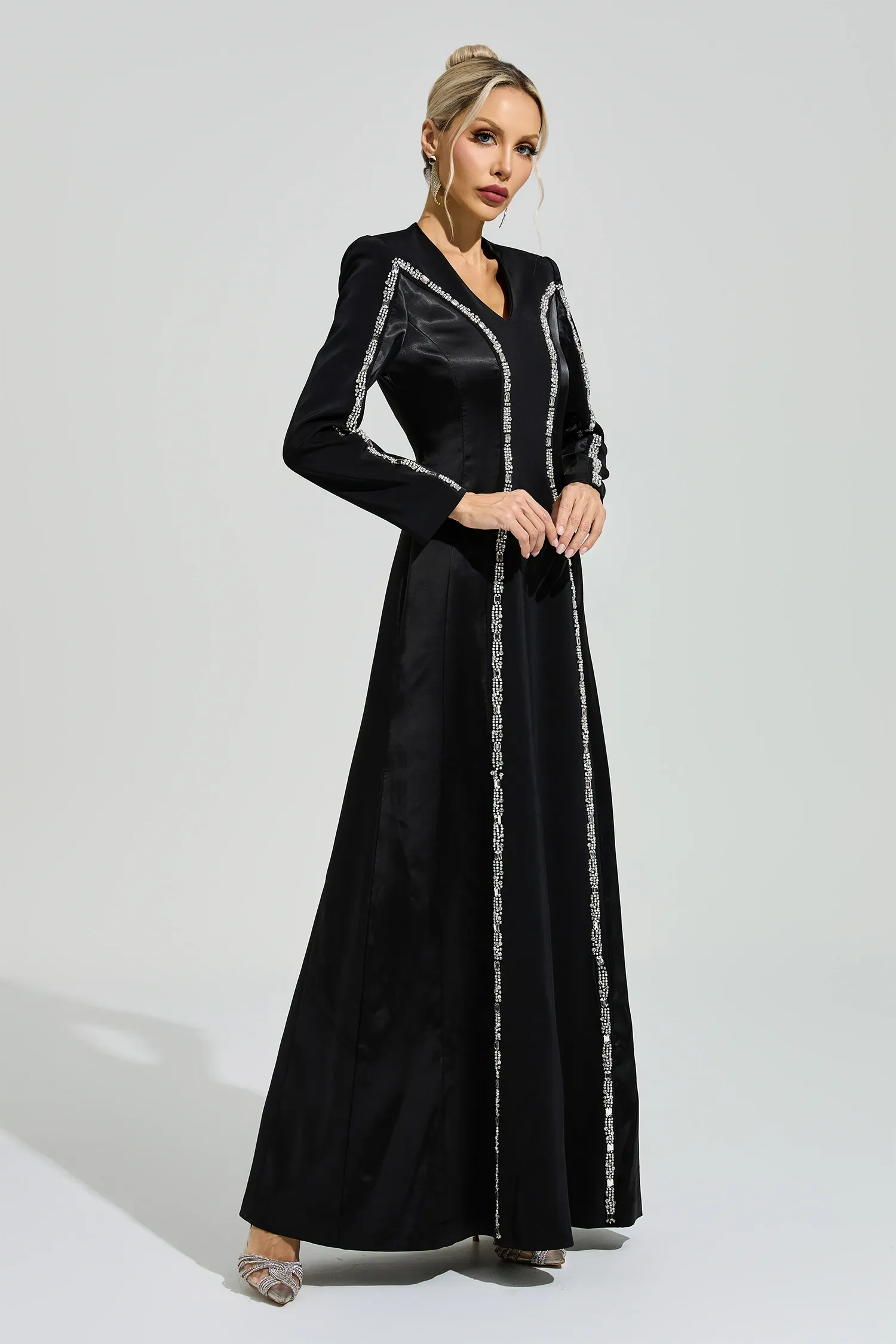Sabin Black V-Neck Evening Dress