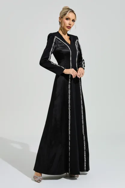 Sabin Black V-Neck Evening Dress