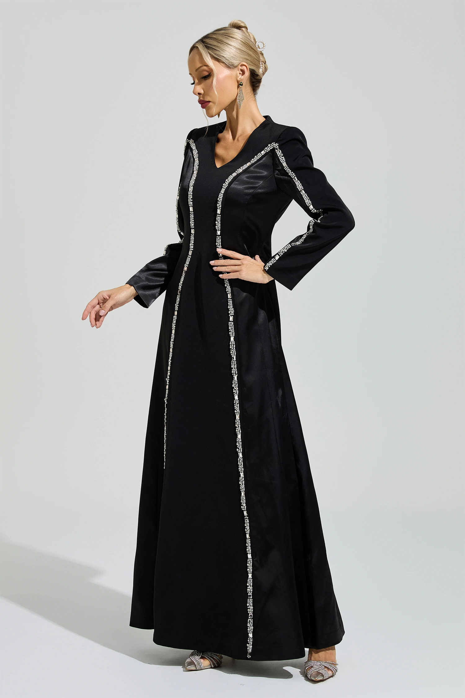 Sabin Black V-Neck Evening Dress