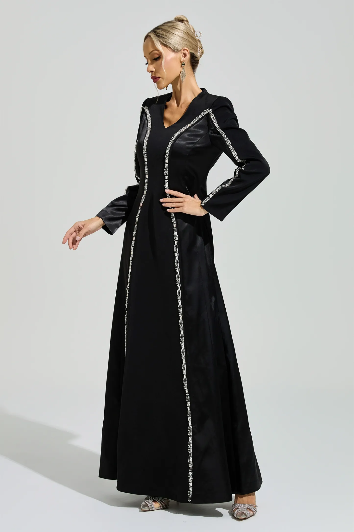 Sabin Black V-Neck Evening Dress