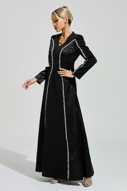Sabin Black V-Neck Evening Dress