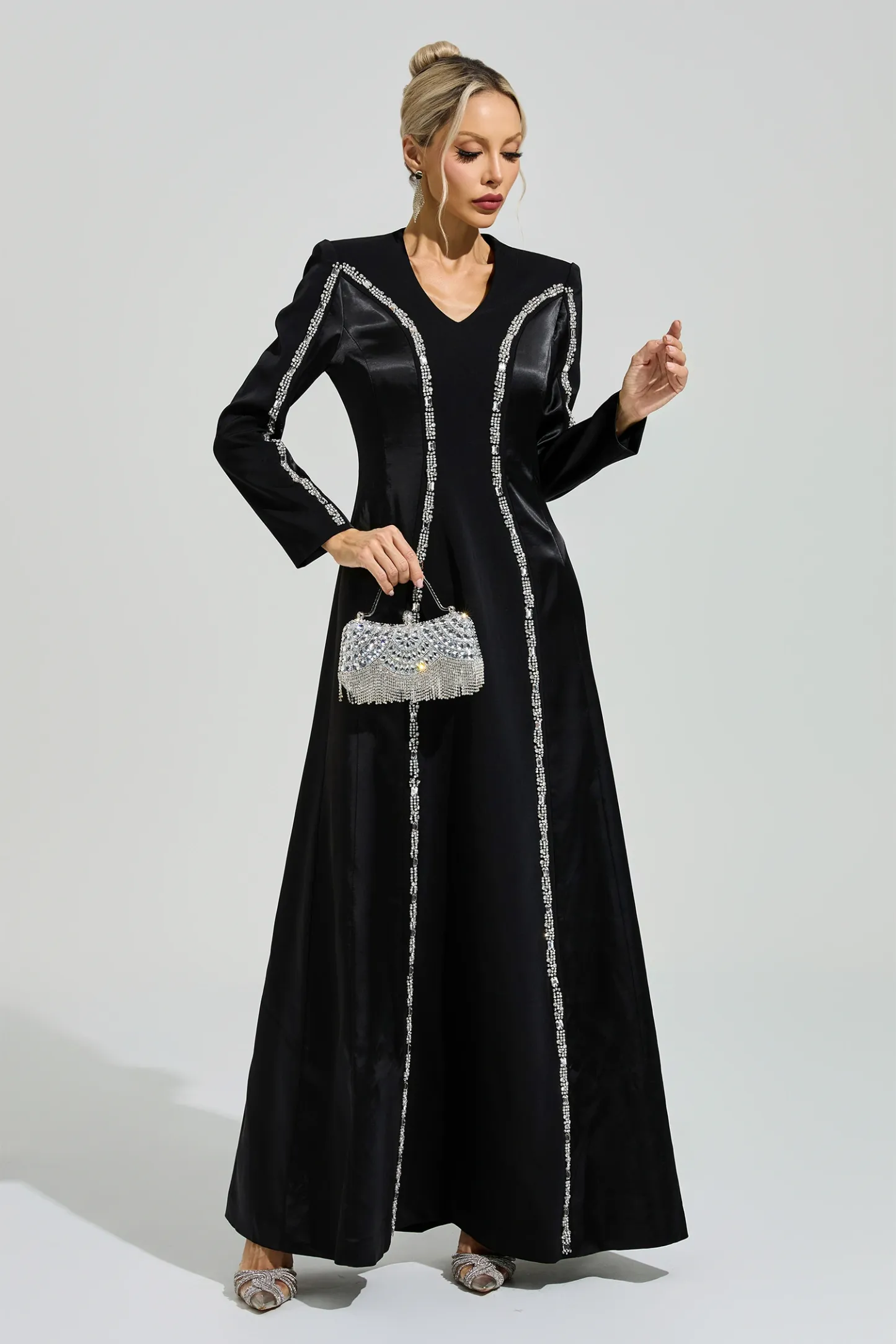 Sabin Black V-Neck Evening Dress